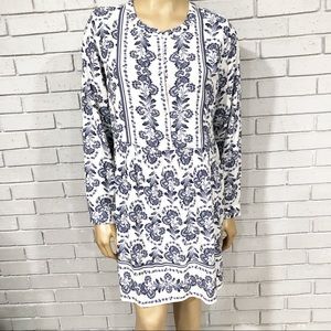Loft Women's Blue Ivory Floral Boho Dress